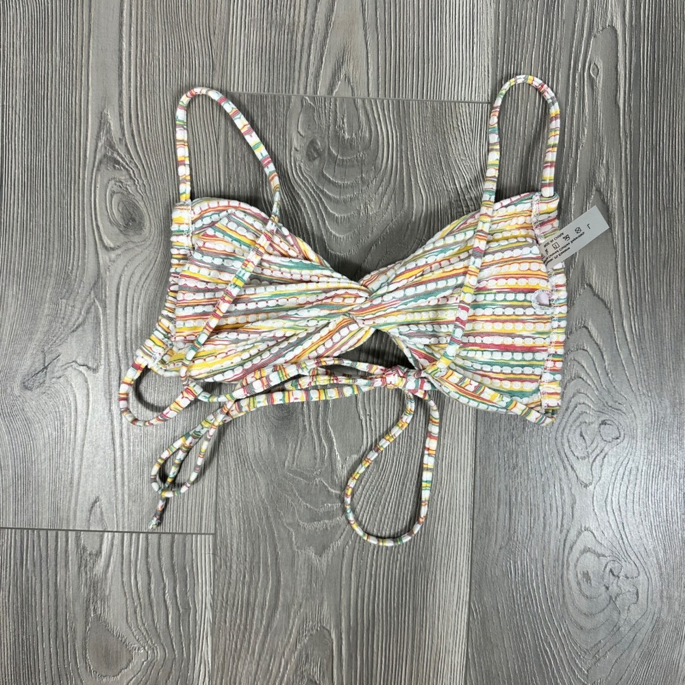 Multicolor Twist Front Bikini Top‎ - SIZE L Summer Vacation Beach Striped - Picture 3 of 4